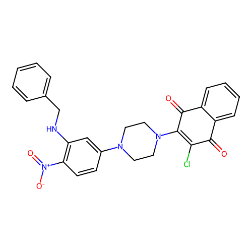 2-{4-[3-(benzylamino)-4-nitrophenyl]piperazin-1-yl}-3-chloronaphthalene-1,4-dione structure