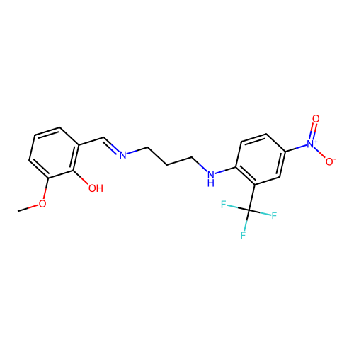 2-methoxy-6-{(E)-[(3-{[4-nitro-2-(trifluoromethyl)phenyl]amino}propyl)imino]methyl}phenol structure