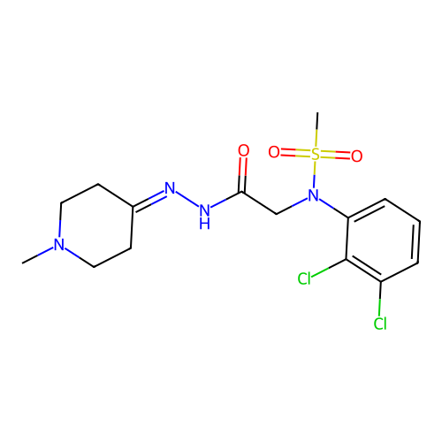 N-(2,3-dichlorophenyl)-N-{2-[2-(1-methylpiperidin-4-ylidene)hydrazinyl]-2-oxoethyl}methanesulfonamide (non-preferred name) structure
