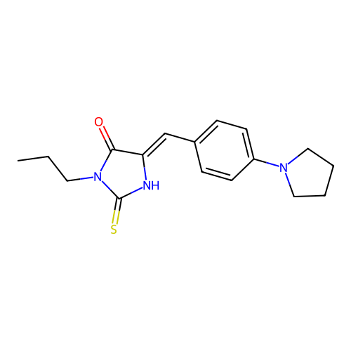 (Z)-3-propyl-5-(4-(pyrrolidin-1-yl)benzylidene)-2-thioxoimidazolidin-4-one structure
