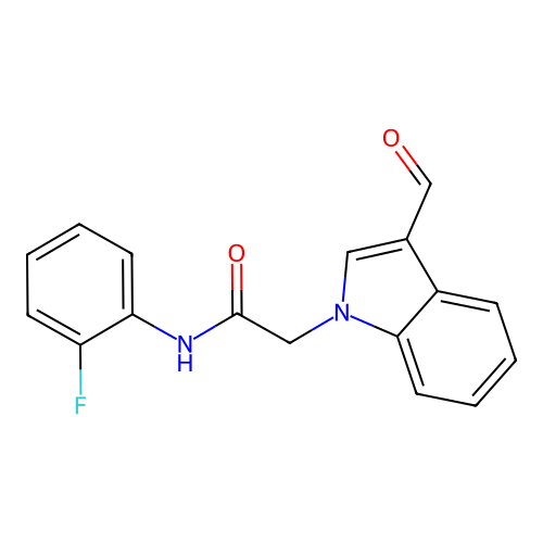 N-(2-fluorophenyl)-2-(3-formylindol-1-yl)acetamide structure