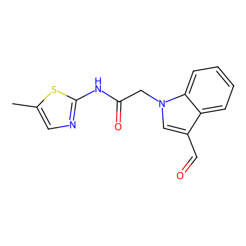 2-(3-formylindol-1-yl)-N-(5-methyl-1,3-thiazol-2-yl)acetamide structure