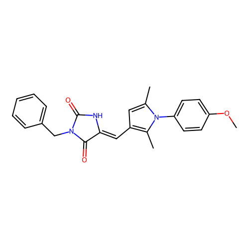 (Z)-3-benzyl-5-((1-(4-methoxyphenyl)-2,5-dimethyl-1H-pyrrol-3-yl)methylene)imidazolidine-2,4-dione structure