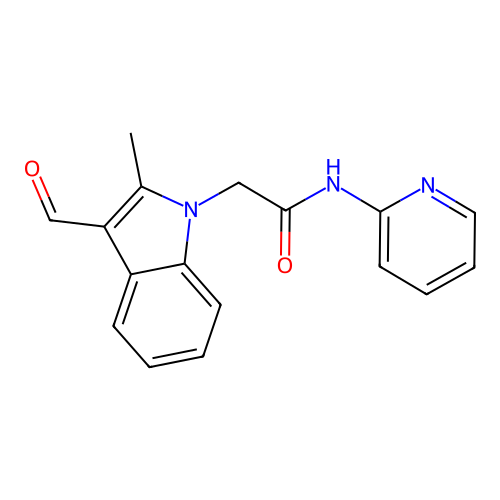 2-(3-formyl-2-methylindol-1-yl)-N-pyridin-2-ylacetamide structure