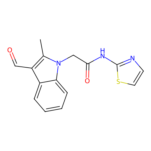 2-(3-formyl-2-methylindol-1-yl)-N-(1,3-thiazol-2-yl)acetamide structure