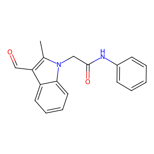2-(3-formyl-2-methylindol-1-yl)-N-phenylacetamide structure