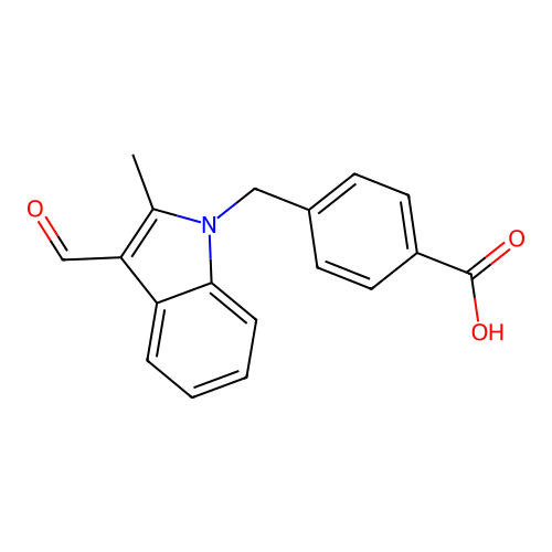 4-[(3-Formyl-2-methylindol-1-yl)methyl]benzoic acid structure