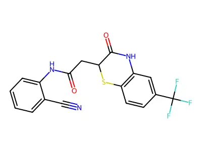 N-(2-cyanophenyl)-2-[3-oxo-6-(trifluoromethyl)-3,4-dihydro-2H-1,4-benzothiazin-2-yl]acetamide structure