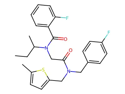 N-butan-2-yl-2-fluoro-N-[2-[(4-fluorophenyl)methyl-[(5-methylthiophen-2-yl)methyl]amino]-2-oxoethyl]benzamide structure