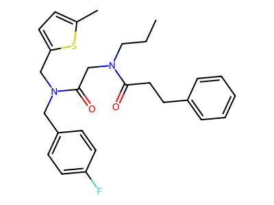 N-[2-[(4-fluorophenyl)methyl-[(5-methylthiophen-2-yl)methyl]amino]-2-oxoethyl]-3-phenyl-N-propylpropanamide structure