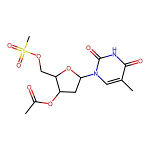 [5-(5-methyl-2,4-dioxopyrimidin-1-yl)-2-(methylsulfonyloxymethyl)oxolan-3-yl] acetate structure