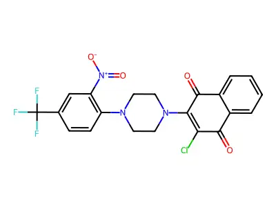 2-chloro-3-[4-[2-nitro-4-(trifluoromethyl)phenyl]piperazin-1-yl]naphthalene-1,4-dione structure