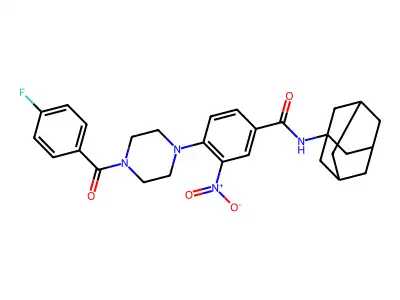 N-(1-adamantyl)-4-[4-(4-fluorobenzoyl)piperazin-1-yl]-3-nitrobenzamide structure