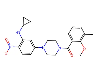 [4-[3-(cyclopropylamino)-4-nitrophenyl]piperazin-1-yl]-(2-methoxy-3-methylphenyl)methanone structure