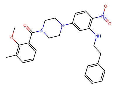 (2-methoxy-3-methylphenyl)(4-{4-nitro-3-[(2-phenylethyl)amino]phenyl}piperazin-1-yl)methanone structure