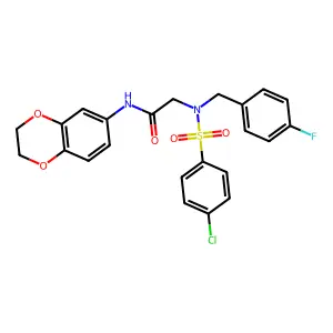 2-[(4-chlorophenyl)sulfonyl-[(4-fluorophenyl)methyl]amino]-N-(2,3-dihydro-1,4-benzodioxin-6-yl)acetamide structure