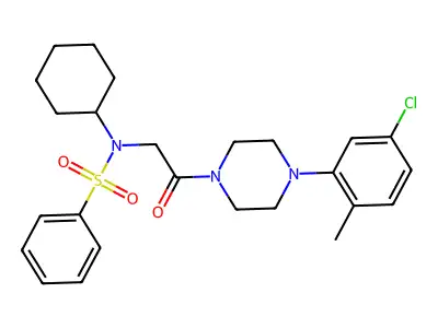 N-[2-[4-(5-chloro-2-methylphenyl)piperazin-1-yl]-2-oxoethyl]-N-cyclohexylbenzenesulfonamide structure