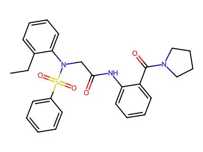 2-[N-(benzenesulfonyl)-2-ethylanilino]-N-[2-(pyrrolidine-1-carbonyl)phenyl]acetamide structure