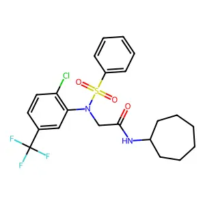 2-[N-(benzenesulfonyl)-2-chloro-5-(trifluoromethyl)anilino]-N-cycloheptylacetamide structure