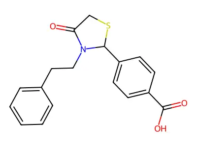 4-[4-Oxo-3-(2-phenylethyl)-1,3-thiazolidin-2-yl]benzoic acid structure