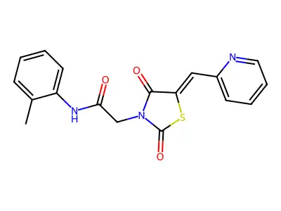 2-[(5Z)-2,4-dioxo-5-(pyridin-2-ylmethylidene)-1,3-thiazolidin-3-yl]-N-(2-methylphenyl)acetamide structure