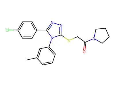 2-[[5-(4-chlorophenyl)-4-(3-methylphenyl)-1,2,4-triazol-3-yl]sulfanyl]-1-pyrrolidin-1-ylethanone structure