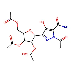 [5-(1-acetyl-5-carbamoyl-4-hydroxypyrazol-3-yl)-3,4-diacetyloxyoxolan-2-yl]methyl acetate structure