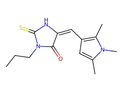 3-propyl-2-sulfanylidene-5-[(1,2,5-trimethylpyrrol-3-yl)methylidene]imidazolidin-4-one structure
