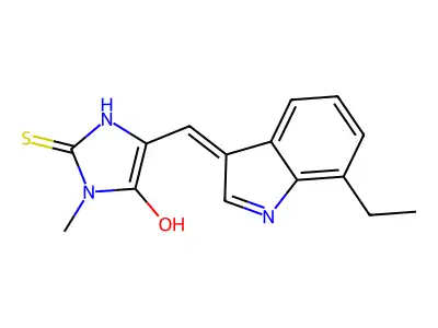 4-Imidazolidinone, 5-[(7-ethyl-1H-indol-3-YL)methylene]-3-methyl-2-thioxo- structure