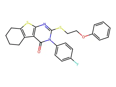 3-(4-fluorophenyl)-2-[(2-phenoxyethyl)sulfanyl]-5,6,7,8-tetrahydro[1]benzothieno[2,3-d]pyrimidin-4(3H)-one structure