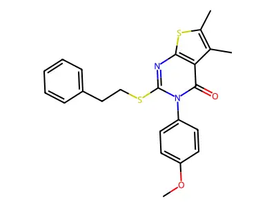 3-(4-methoxyphenyl)-5,6-dimethyl-2-[(2-phenylethyl)sulfanyl]thieno[2,3-d]pyrimidin-4(3H)-one structure