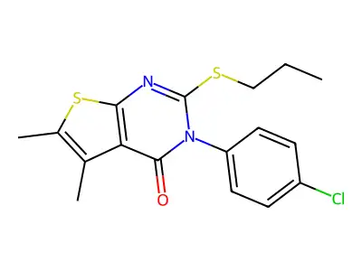 3-(4-Chlorophenyl)-5,6-dimethyl-2-propylsulfanylthieno[2,3-d]pyrimidin-4-one structure