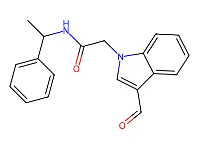 2-(3-formyl-1H-indol-1-yl)-N-(1-phenylethyl)acetamide structure