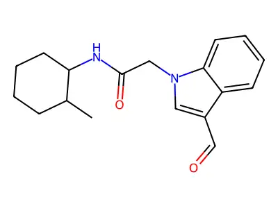 2-(3-formyl-1H-indol-1-yl)-N-(2-methylcyclohexyl)acetamide structure