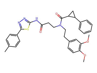 N~3~-[2-(3,4-Dimethoxyphenyl)ethyl]-N-[5-(4-methylphenyl)-1,3,4-thiadiazol-2-yl]-N~3~-(2-phenylcyclopropane-1-carbonyl)-beta-alaninamide structure