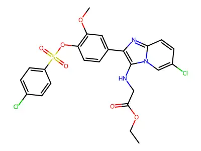 ethyl 2-[[6-chloro-2-[4-(4-chlorophenyl)sulfonyloxy-3-methoxyphenyl]imidazo[1,2-a]pyridin-3-yl]amino]acetate structure