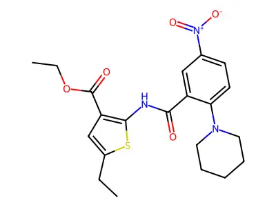Ethyl 5-ethyl-2-[(5-nitro-2-piperidin-1-ylbenzoyl)amino]thiophene-3-carboxylate structure