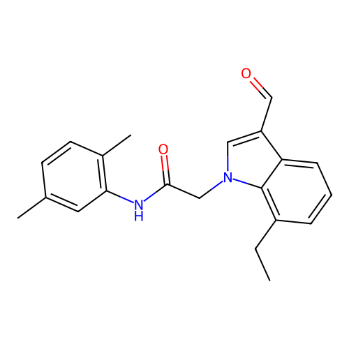 N-(2,5-dimethylphenyl)-2-(7-ethyl-3-formylindol-1-yl)acetamide structure