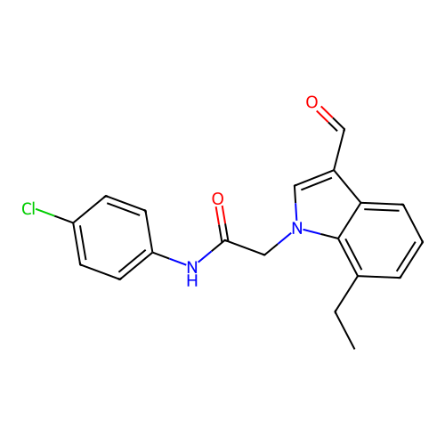 N-(4-chlorophenyl)-2-(7-ethyl-3-formylindol-1-yl)acetamide structure