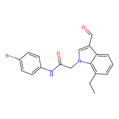 N-(4-bromophenyl)-2-(7-ethyl-3-formylindol-1-yl)acetamide structure