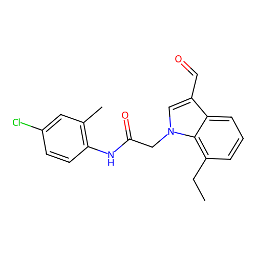 N-(4-chloro-2-methylphenyl)-2-(7-ethyl-3-formylindol-1-yl)acetamide structure