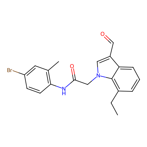 N-(4-bromo-2-methylphenyl)-2-(7-ethyl-3-formylindol-1-yl)acetamide structure