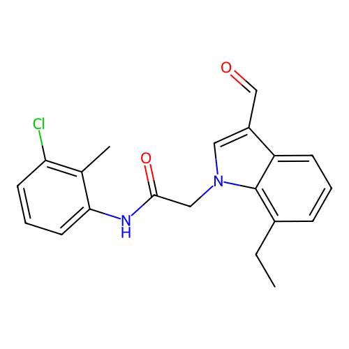 N-(3-chloro-2-methylphenyl)-2-(7-ethyl-3-formylindol-1-yl)acetamide structure