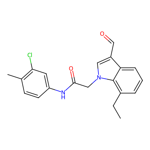 N-(3-chloro-4-methylphenyl)-2-(7-ethyl-3-formylindol-1-yl)acetamide structure