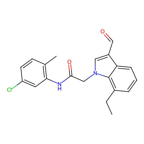 N-(5-chloro-2-methylphenyl)-2-(7-ethyl-3-formylindol-1-yl)acetamide structure
