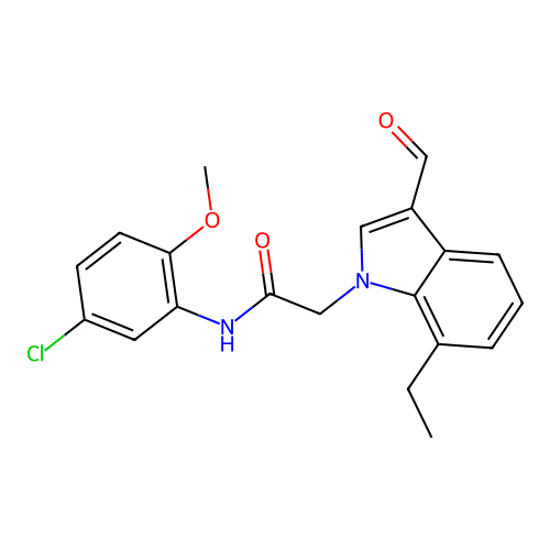 N-(5-chloro-2-methoxyphenyl)-2-(7-ethyl-3-formylindol-1-yl)acetamide structure