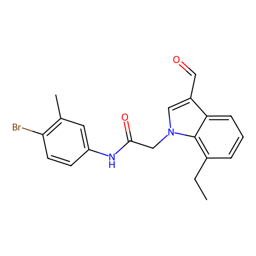N-(4-bromo-3-methylphenyl)-2-(7-ethyl-3-formylindol-1-yl)acetamide structure