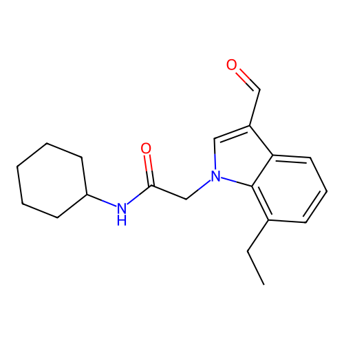 N-cyclohexyl-2-(7-ethyl-3-formylindol-1-yl)acetamide structure