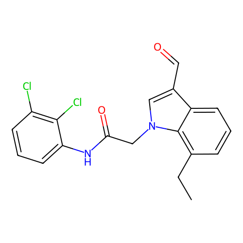 N-(2,3-dichlorophenyl)-2-(7-ethyl-3-formylindol-1-yl)acetamide structure