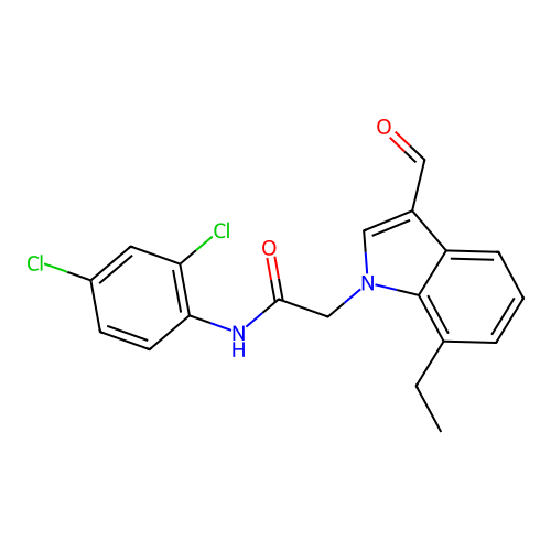 N-(2,4-dichlorophenyl)-2-(7-ethyl-3-formylindol-1-yl)acetamide structure